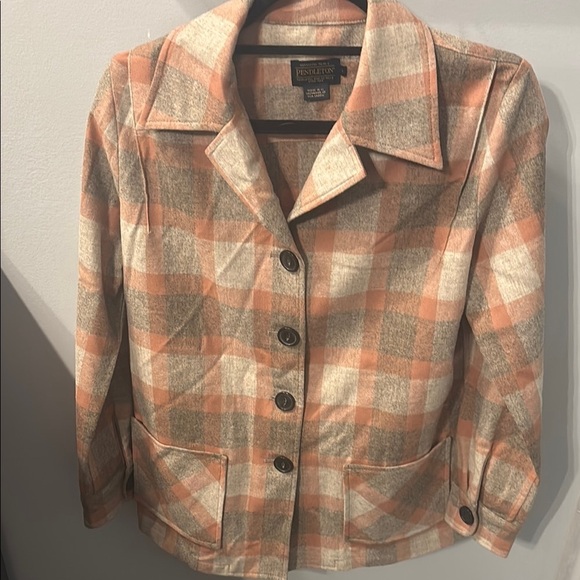 Pendleton Tops - Pendleton Women's Plaid shacket peach and Tan